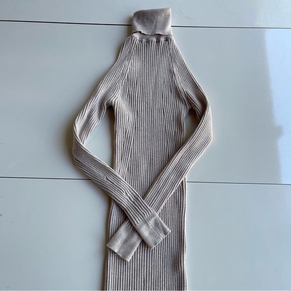 MANGO Cream Ribbed Knit Turtleneck Sweater Dress US 4 - Picture 2 of 5
